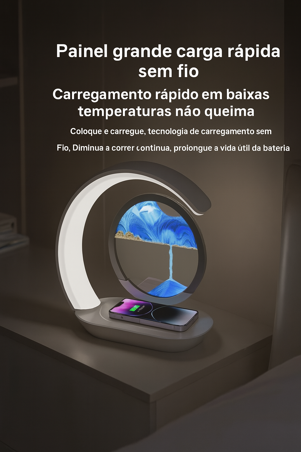Luminária Criativa com Areia e Carregamento Sem Fio