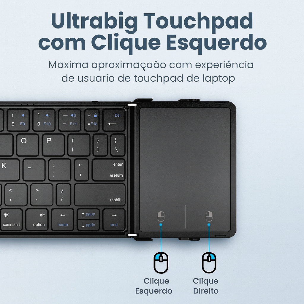 Teclado Bluetooth Dobrável com Touchpad – Suporta 3 Dispositivos