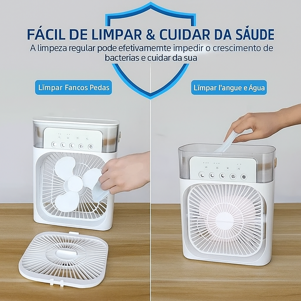 Mini Ar-Condicionado 3 em 1 com LED – Refresque e Relaxe em Qualquer Lugar!