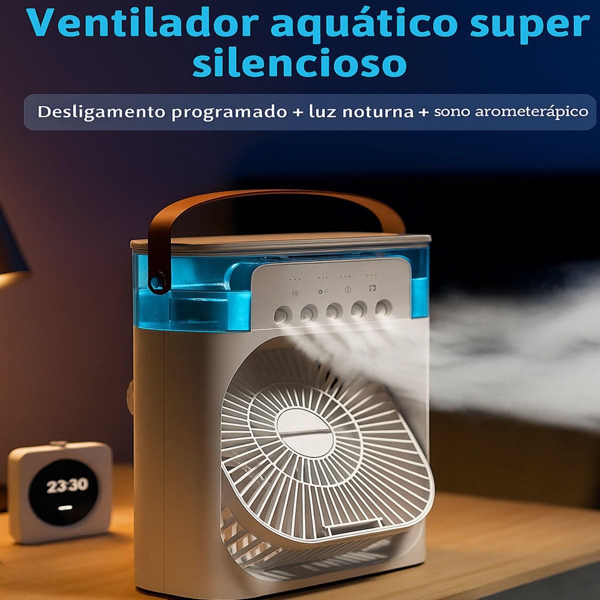 Mini Ar-Condicionado 3 em 1 com LED – Refresque e Relaxe em Qualquer Lugar!