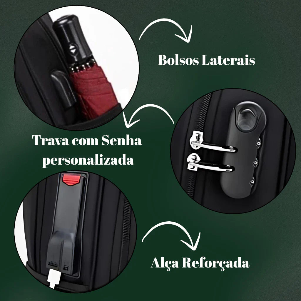 Mochila Unissex A.C.O Impermeável para Notebook Senha Carregamento USB/Fone