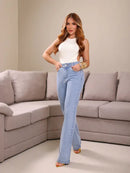 Calça Feminina Wide Leg Jeans Marmorizada