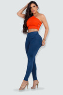 Calça Fitness Modeladora Azul Cintura Alta - REF7522