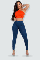 Calça Fitness Modeladora Azul Cintura Alta - REF7522