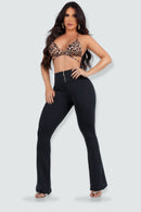 Calça Feminina Flare Modeladora Preta Montaria - REF7526
