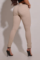 Calça Jeans Feminina Modeladora Nude Detalhe Barra - REF94