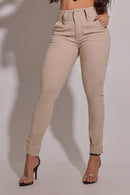 Calça Jeans Feminina Modeladora Nude Detalhe Barra - REF94