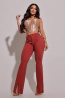 Calça Jeans Feminina Flare Modeladora Terracota - REF87