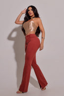 Calça Jeans Feminina Flare Modeladora Terracota - REF87