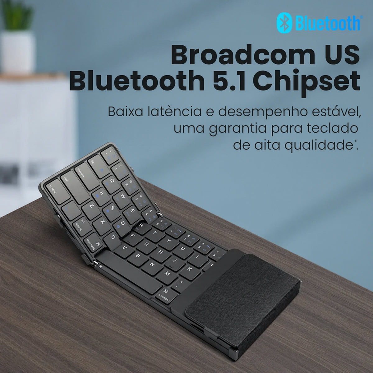 Teclado Bluetooth Dobrável com Touchpad – Suporta 3 Dispositivos