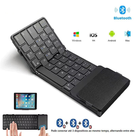 Teclado Bluetooth Dobrável com Touchpad – Suporta 3 Dispositivos