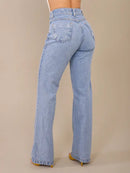 Calça Feminina Wide Leg Jeans Marmorizada