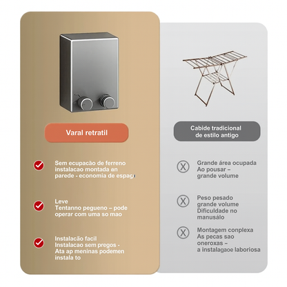 Varal retrátil de aço inox – Suporte de secagem que economiza espaço