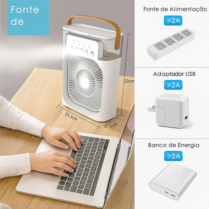Mini Ar-Condicionado 3 em 1 com LED – Refresque e Relaxe em Qualquer Lugar!
