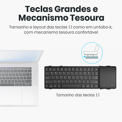 Teclado Bluetooth Dobrável com Touchpad – Suporta 3 Dispositivos