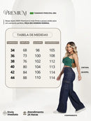 Calça Cargo Jeans Cintura Alta Wide Leg Pantalona
